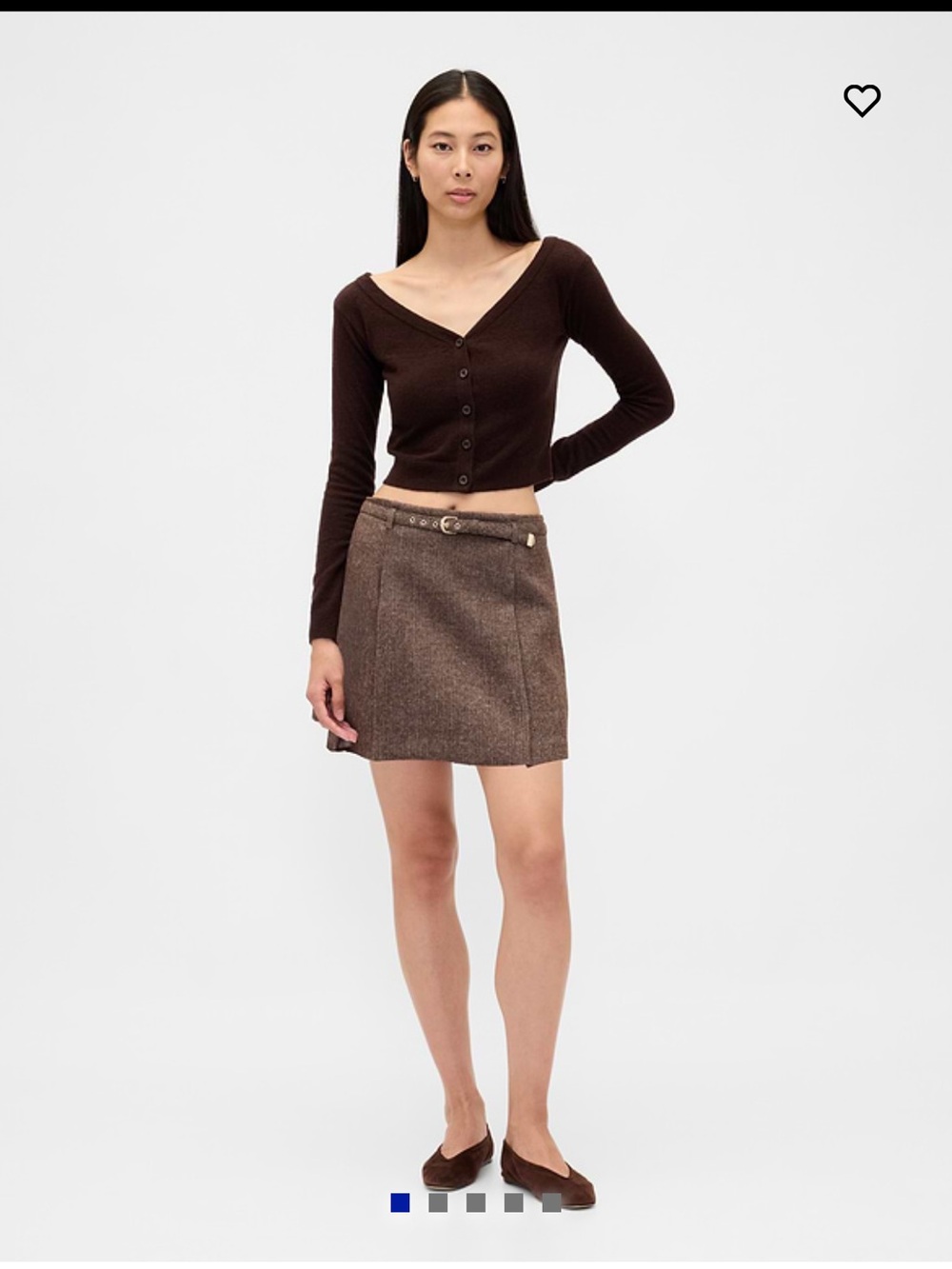 Gap Dark Brown Tweed Pleated Mini Skirt with Belt